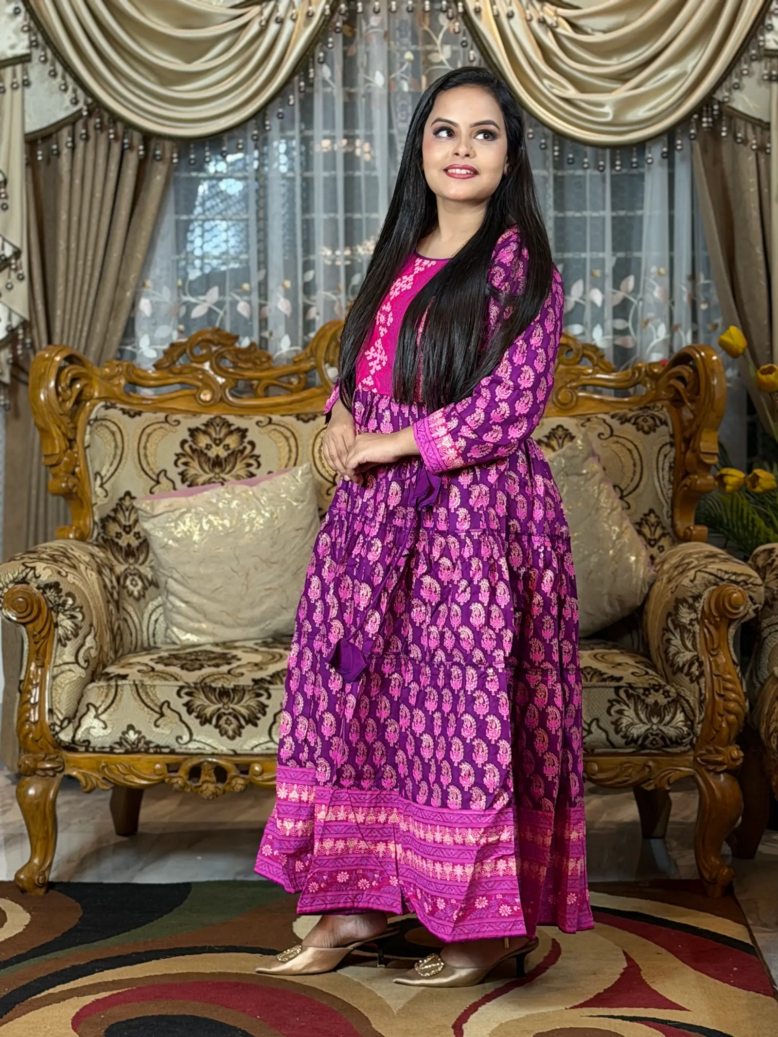 Jamni Pori Purple Cotton One Piece Gown