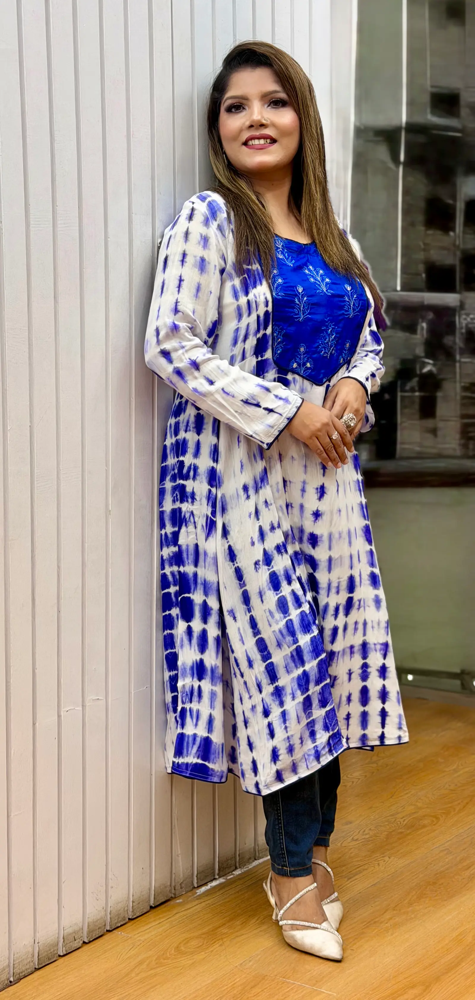 Nil Mayabini Blue Tie-Dye Embroidered Anarkali Dress