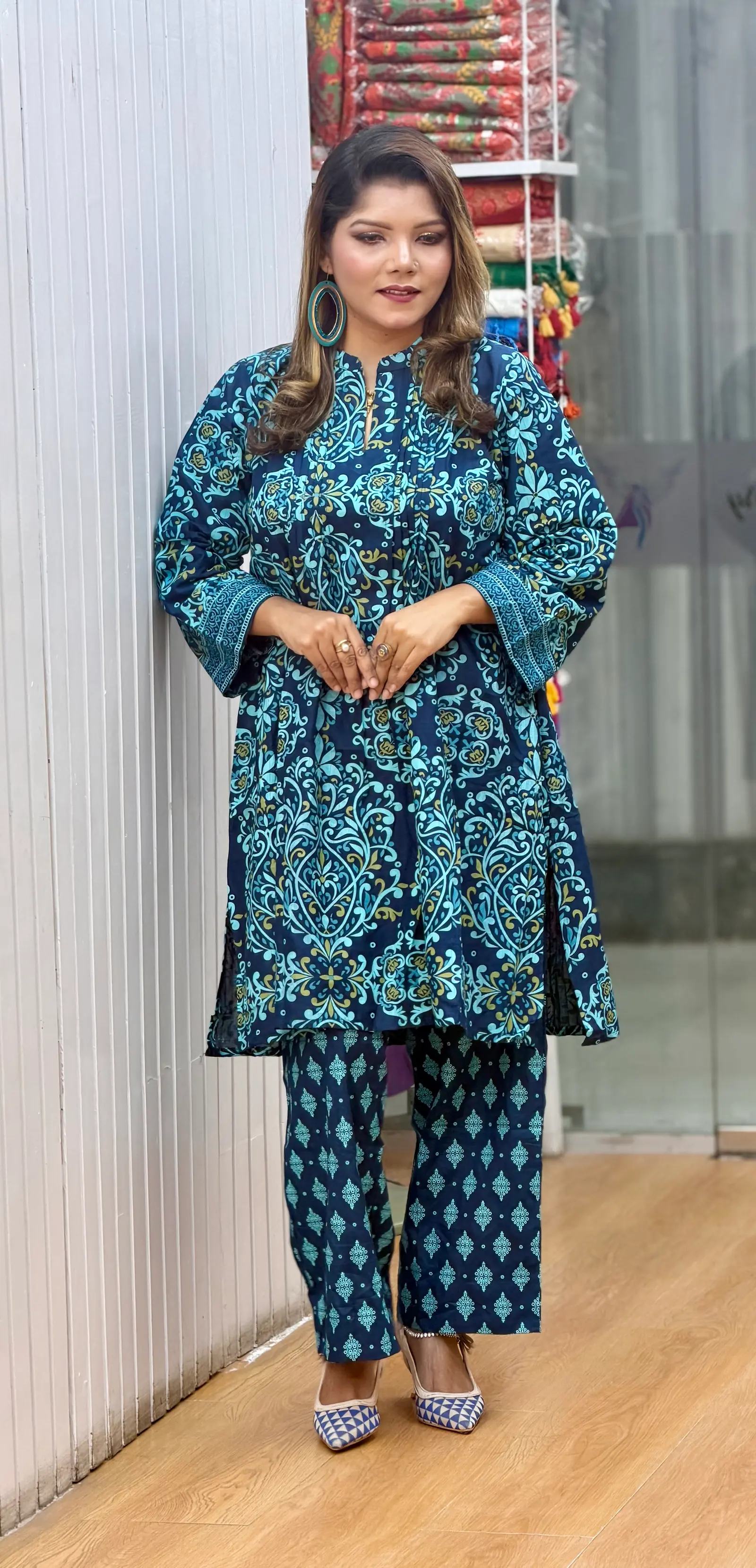 Nil Poddo Navy Blue Printed Two-Piece Set