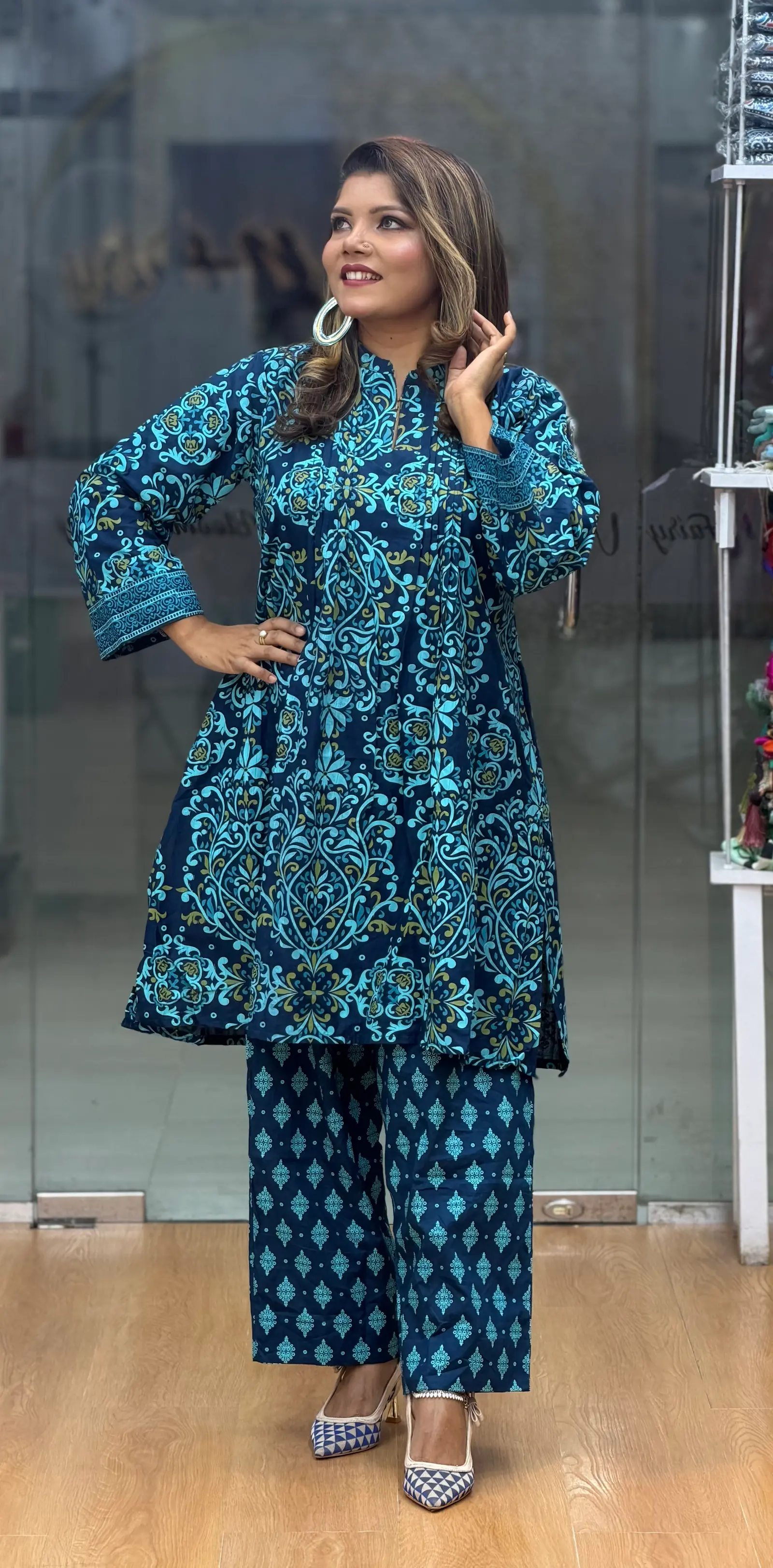 Nil Poddo Navy Blue Printed Two-Piece Set