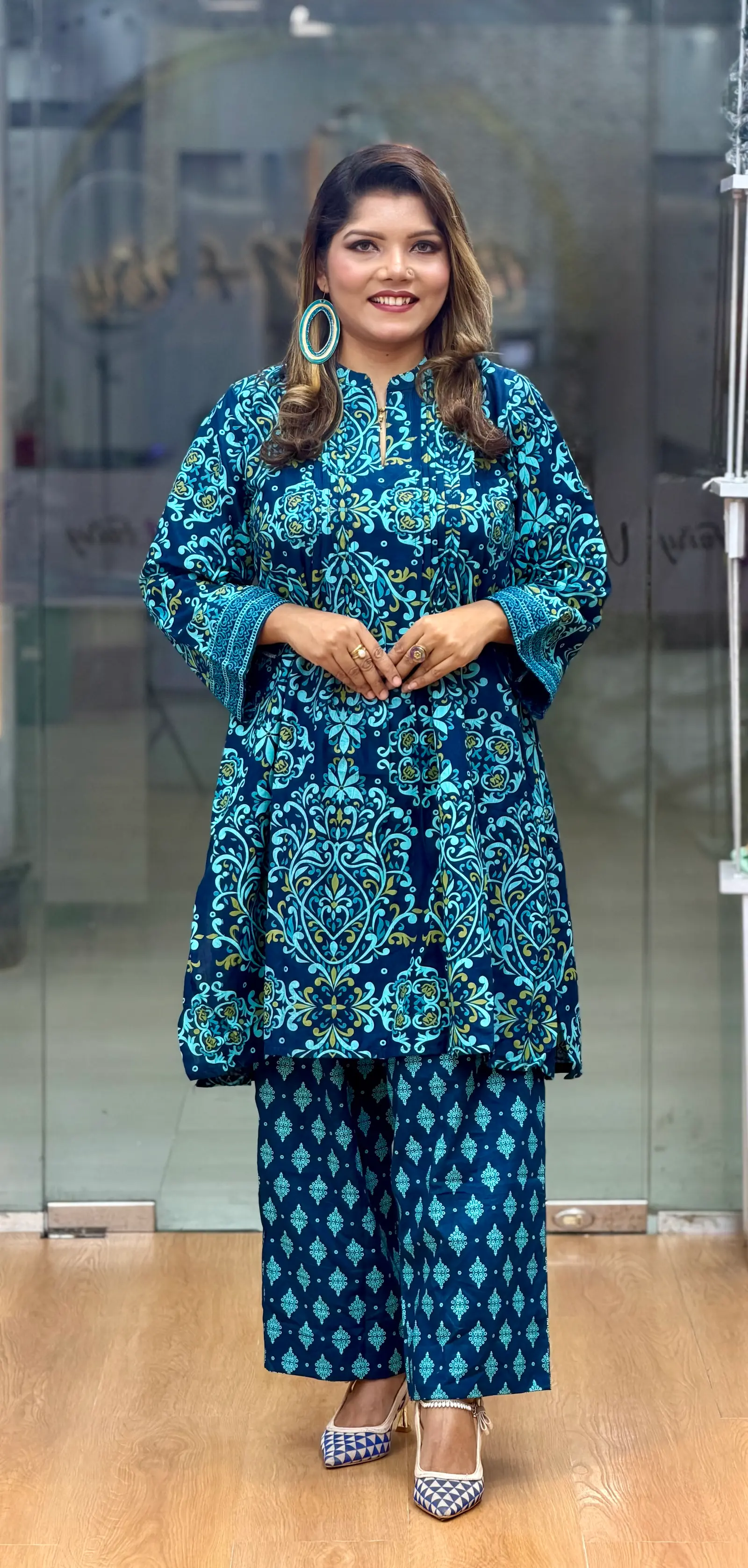 Nil Poddo Navy Blue Printed Two-Piece Set
