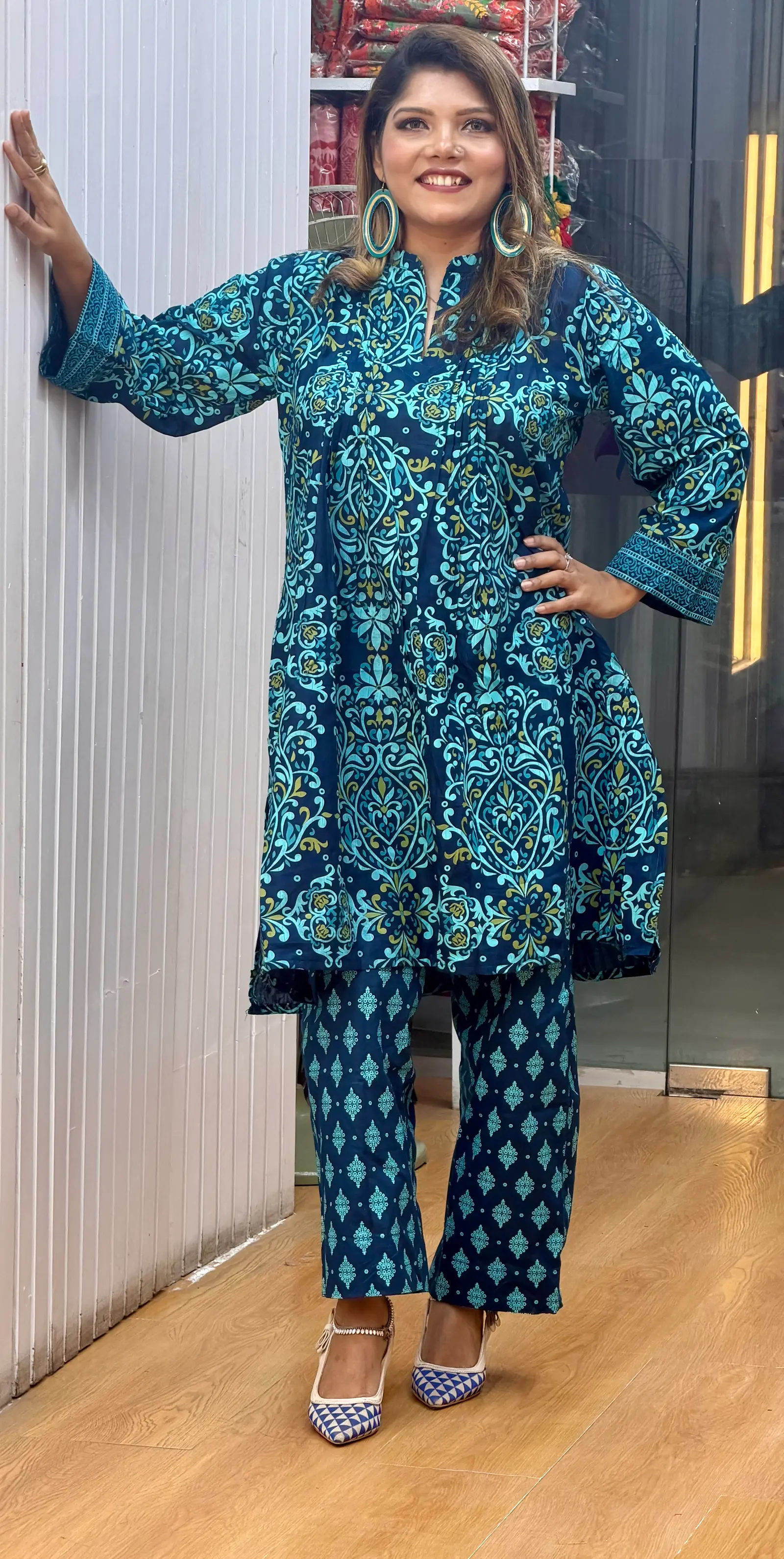 Nil Poddo Navy Blue Printed Two-Piece Set