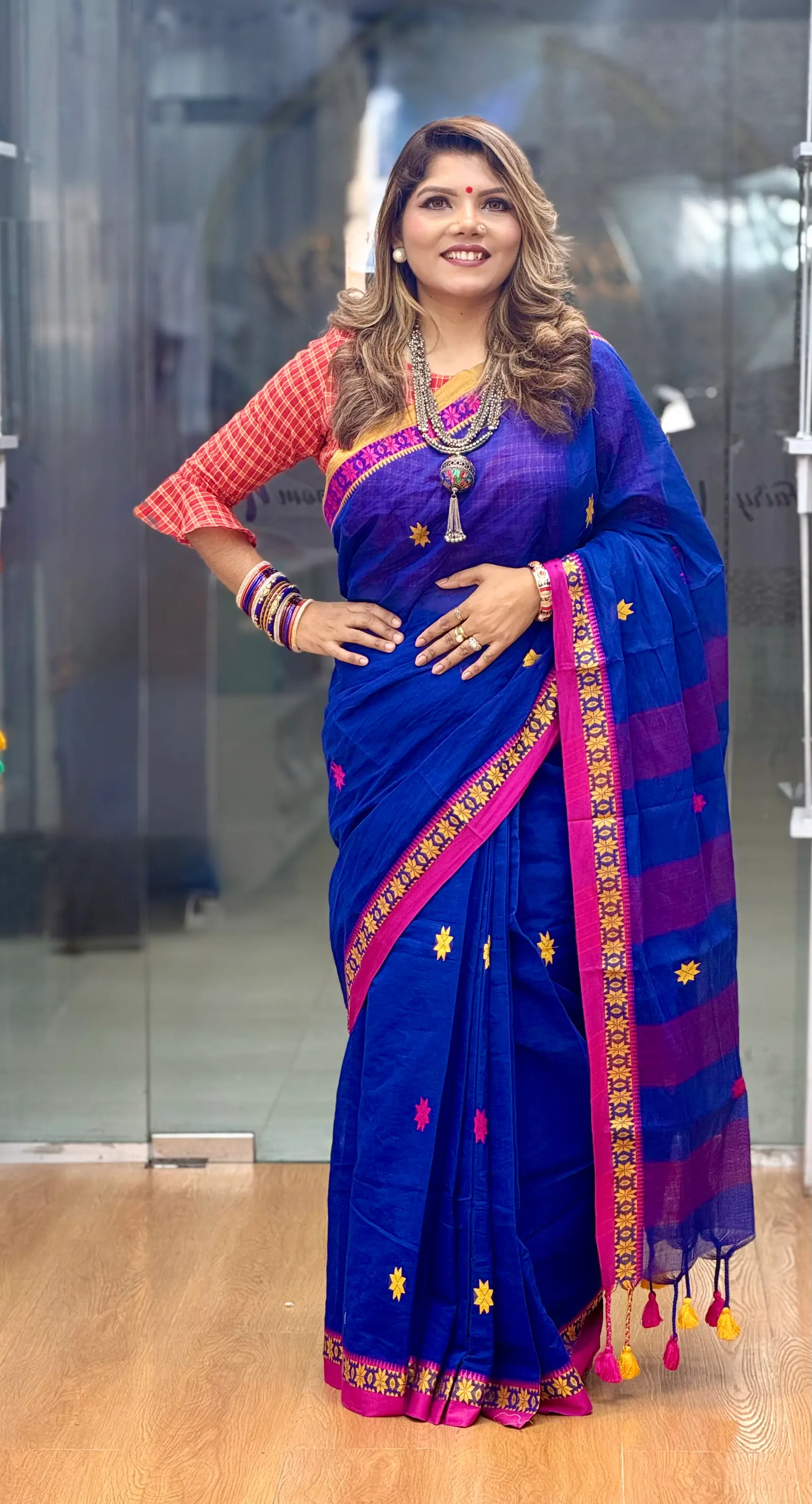 Oddwitiya – Premium Handloom Cotton Boishakhi Saree with Tassel Pallu