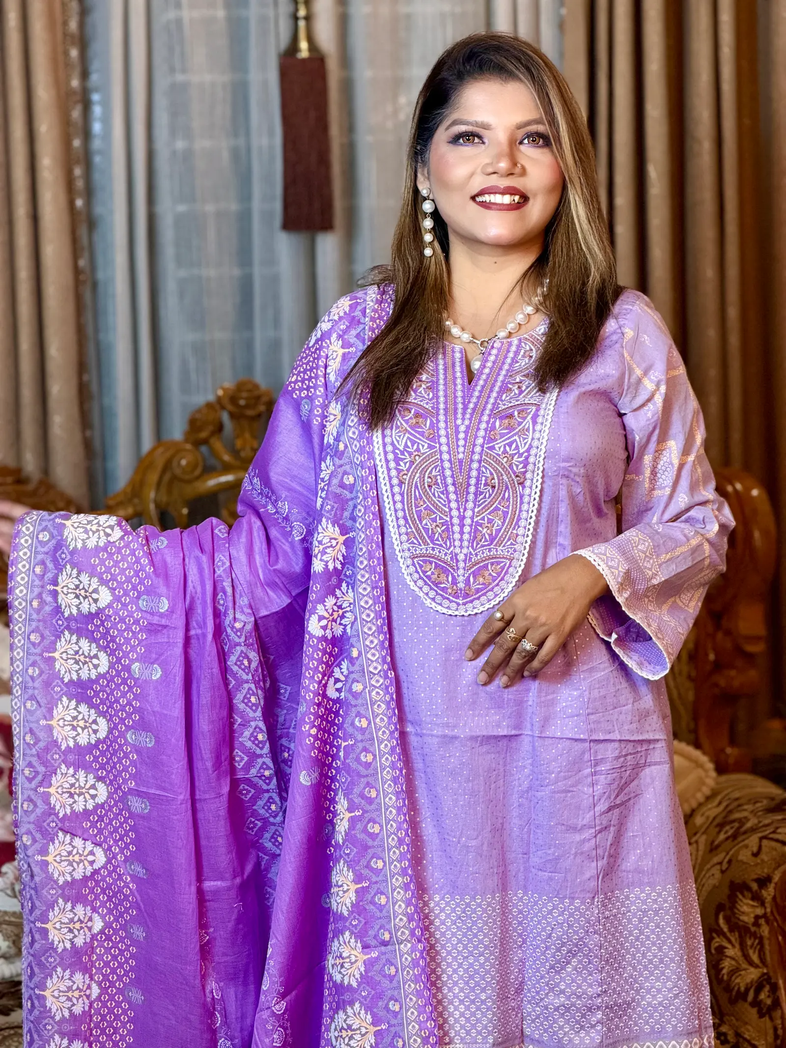 Beguni Kusum Purple Aarong Cotton Three Piece