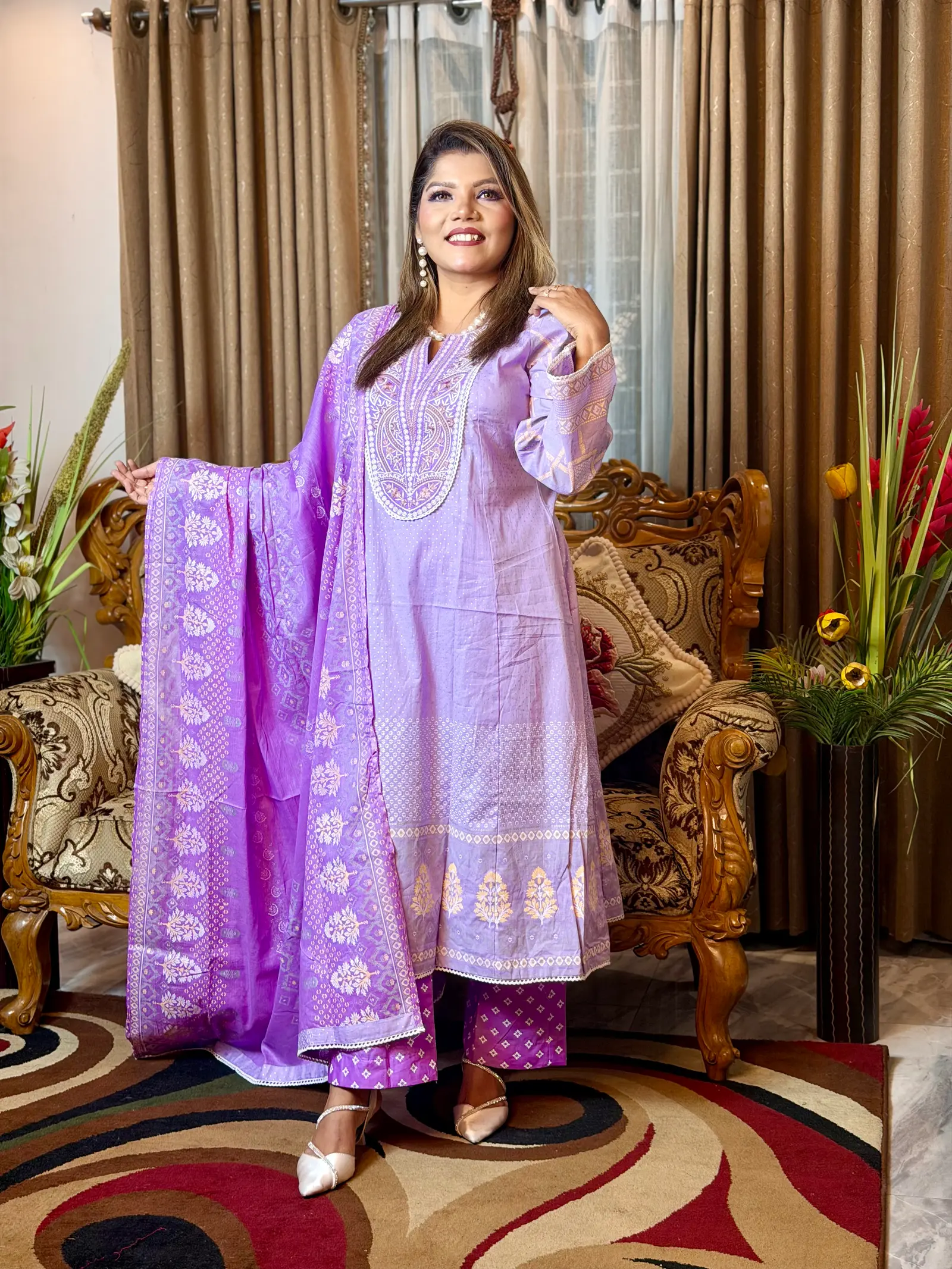 Beguni Kusum Purple Aarong Cotton Three Piece