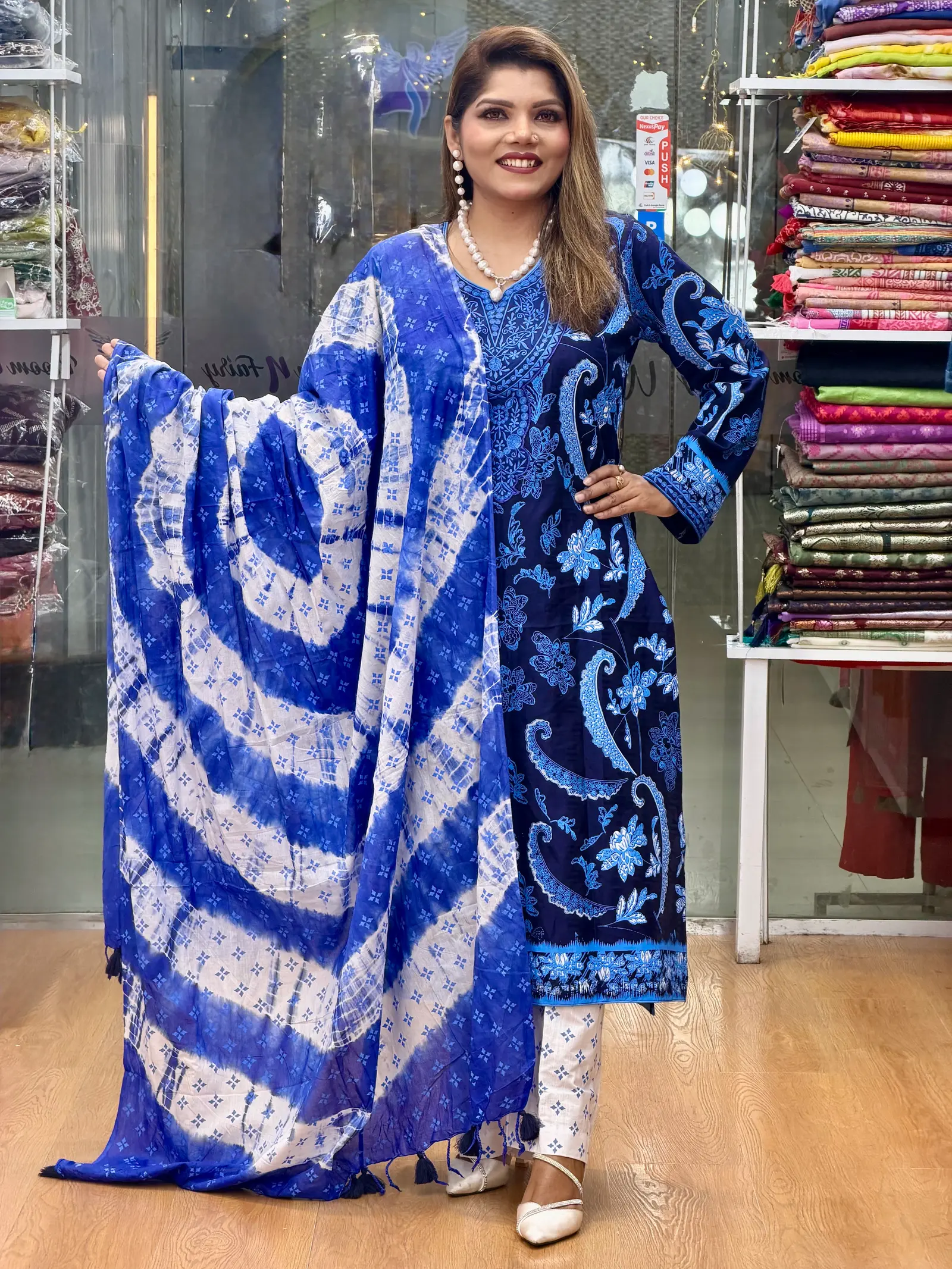 Nil Madhuri Aarong Cotton Three Piece