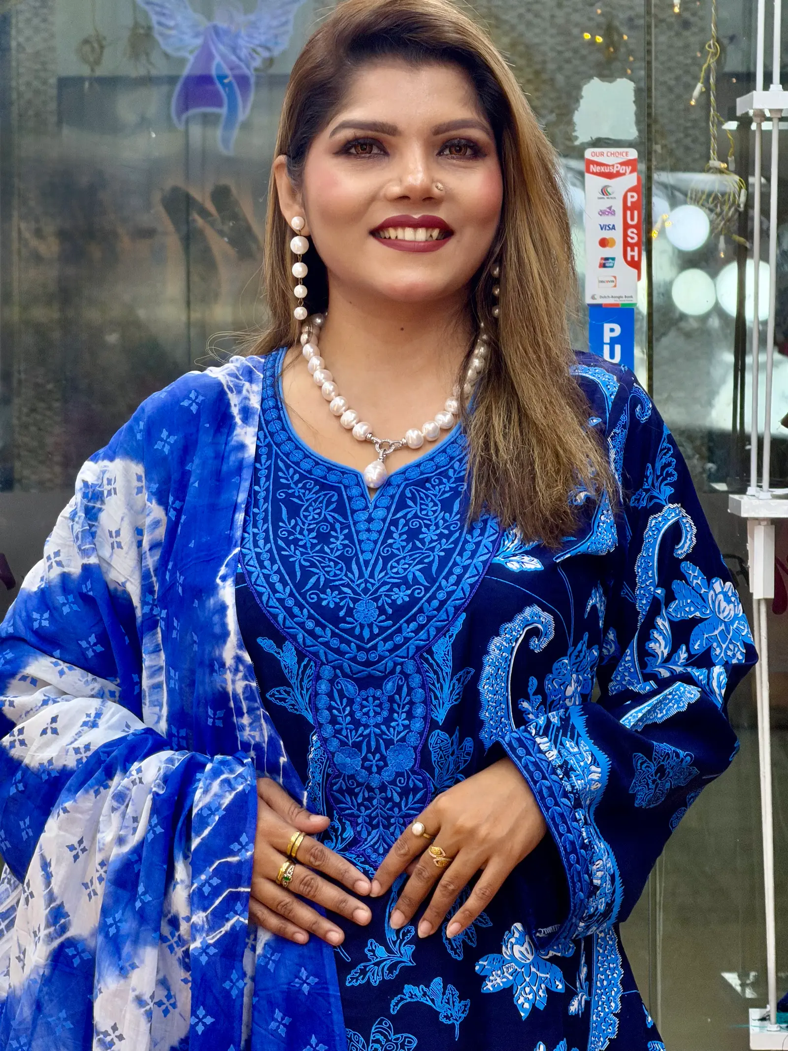 Nil Madhuri Aarong Cotton Three Piece