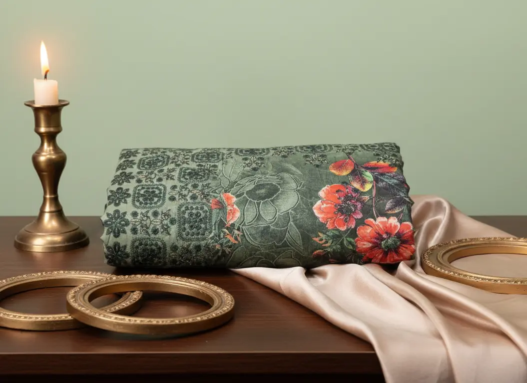 💚 Unstitched Cotton Sequence & Embroidery 3-Piece – Dark Green 💚