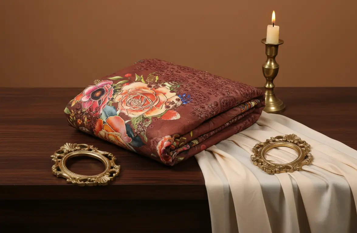 🌸 Unstitched Cotton Sequence & Embroidery 3-Piece – Maroon 🌸