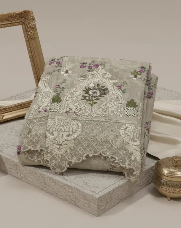 Nishat Unstitched Cotton Sequence & Embroidery 3-Piece – Light Biscuit Color