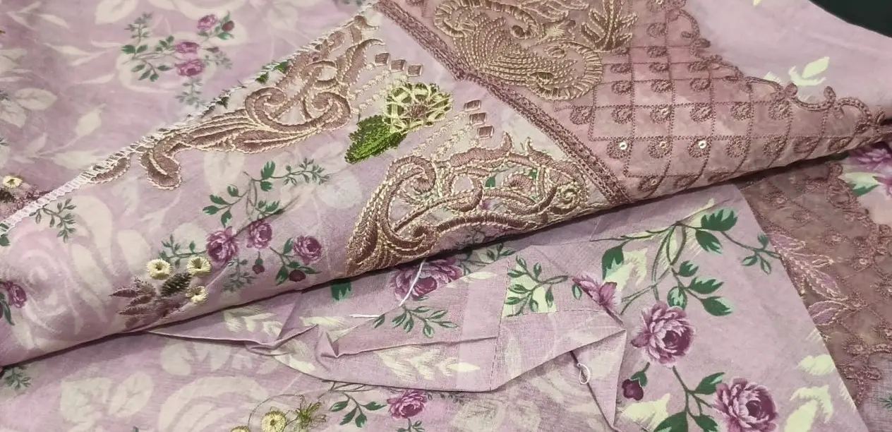 Nishat Unstitched Cotton Sequence & Embroidery 3-Piece – Onion Color