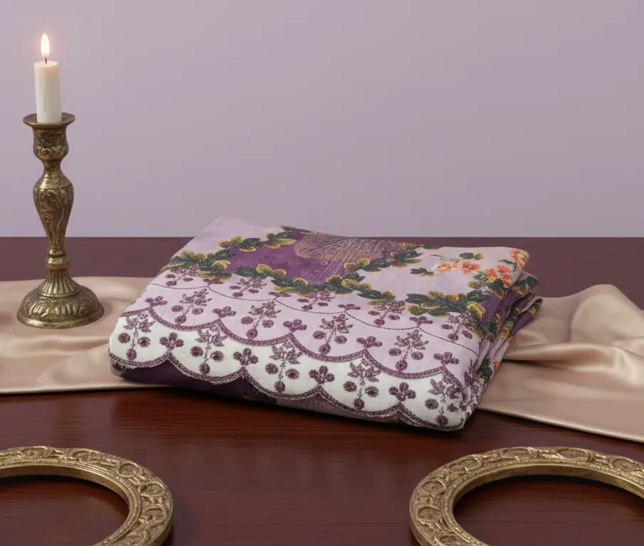 💜 Unstitched Cotton Sequence & Embroidery 3-Piece – Purple 💜