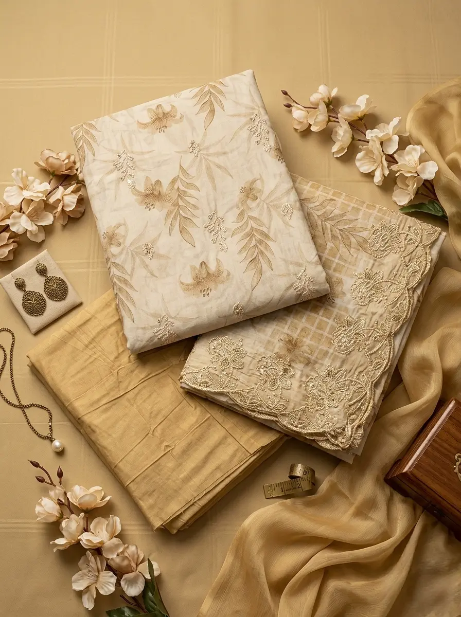 Unstitched Cotton 3-Piece with Sequin & Embroidery – Double Spanish White