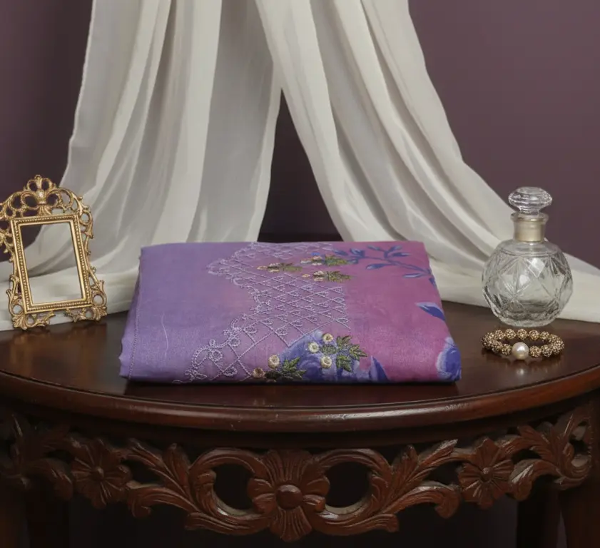 Nishat Unstitched Cotton 3-Piece with Sequence & Embroidery – Purple Color