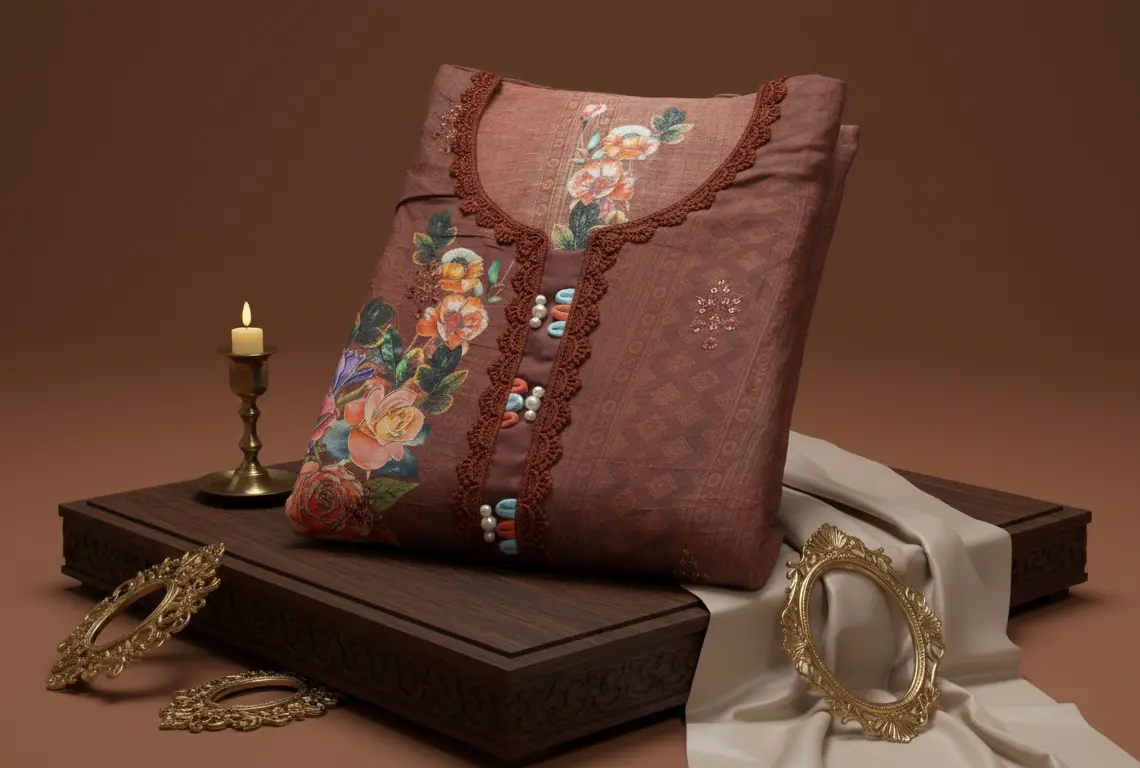 🌸 Unstitched Cotton Sequence & Embroidery 3-Piece – Maroon 🌸