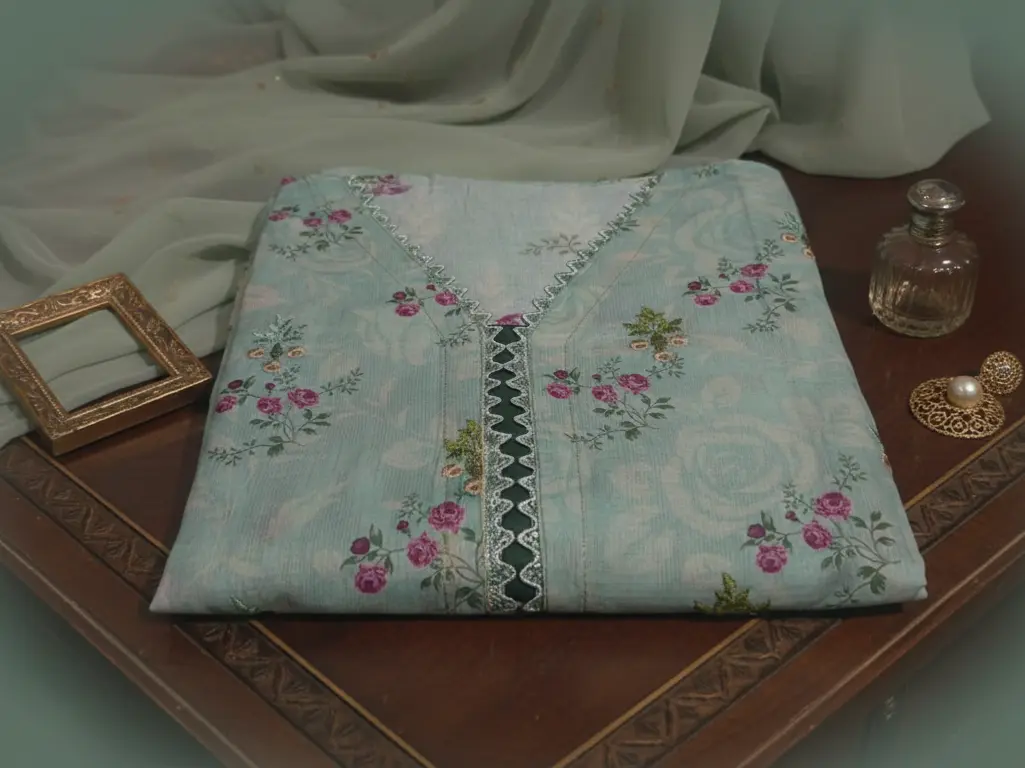 Nishat Unstitched Cotton 3-Piece with Sequence & Embroidery – Light Sky Color